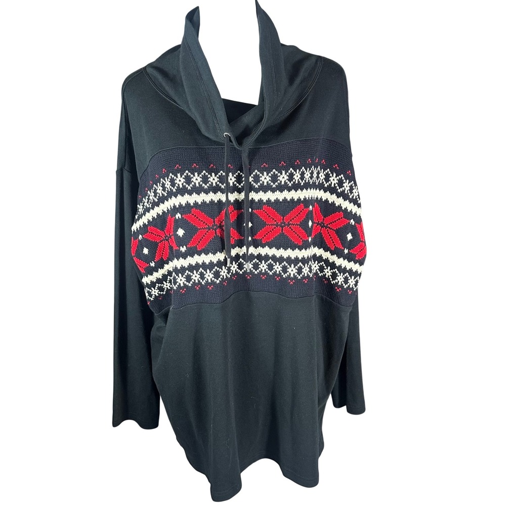 Chaps Pullover NWT Women 2X Black Fair Isle Cowl Neck Holiday Top